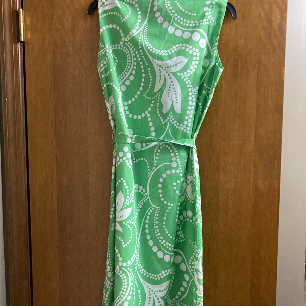 Vintage Sleeveless Dress Green and White Swirl Button Up Belt Summer NWT - Picture 4 of 14